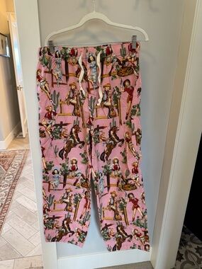 Women's Pink Wide Leg Lounge Pants with Western Print